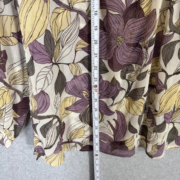 H&M Blouse Womens 22 Purple Yellow Floral Popover Crinkle Textured Career Church - Picture 7 of 12